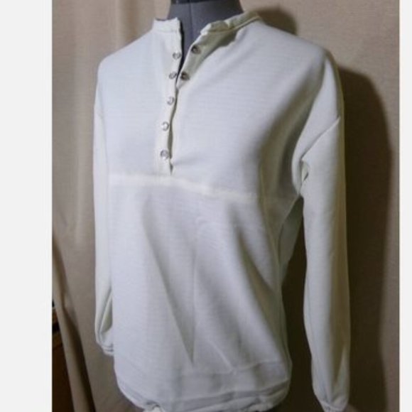 Lightweight 1/2 snap up Henley Top M Minty yellow Crew neck long sleeve Blouse - Picture 1 of 11